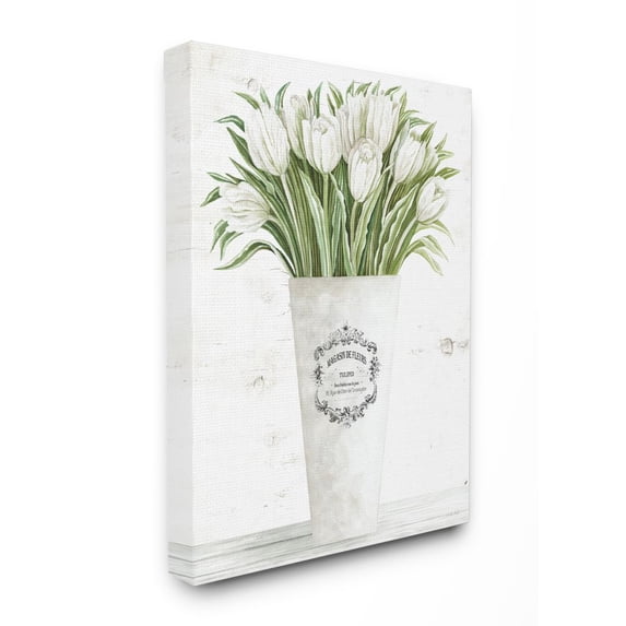 Stupell Industries White Tulip Bouquet in Parisian Vase Floral Arrangement Canvas Wall Art Design by Cindy Jacobs