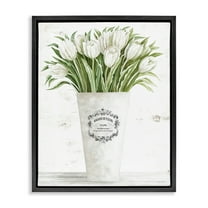 Stupell Industries White Tulip Bouquet in Parisian Vase Floral Arrangement Jet Black Framed Floating Canvas Wall Art, 16x20, by Cindy Jacobs