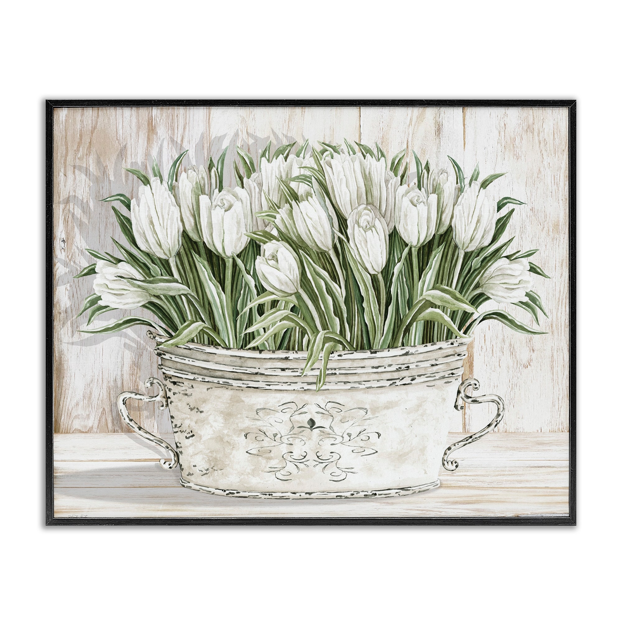 Stupell Industries White Tulip Flowers Fresh Vintage Country Tin Painting, 20 x 16, Design by Cindy Jacobs