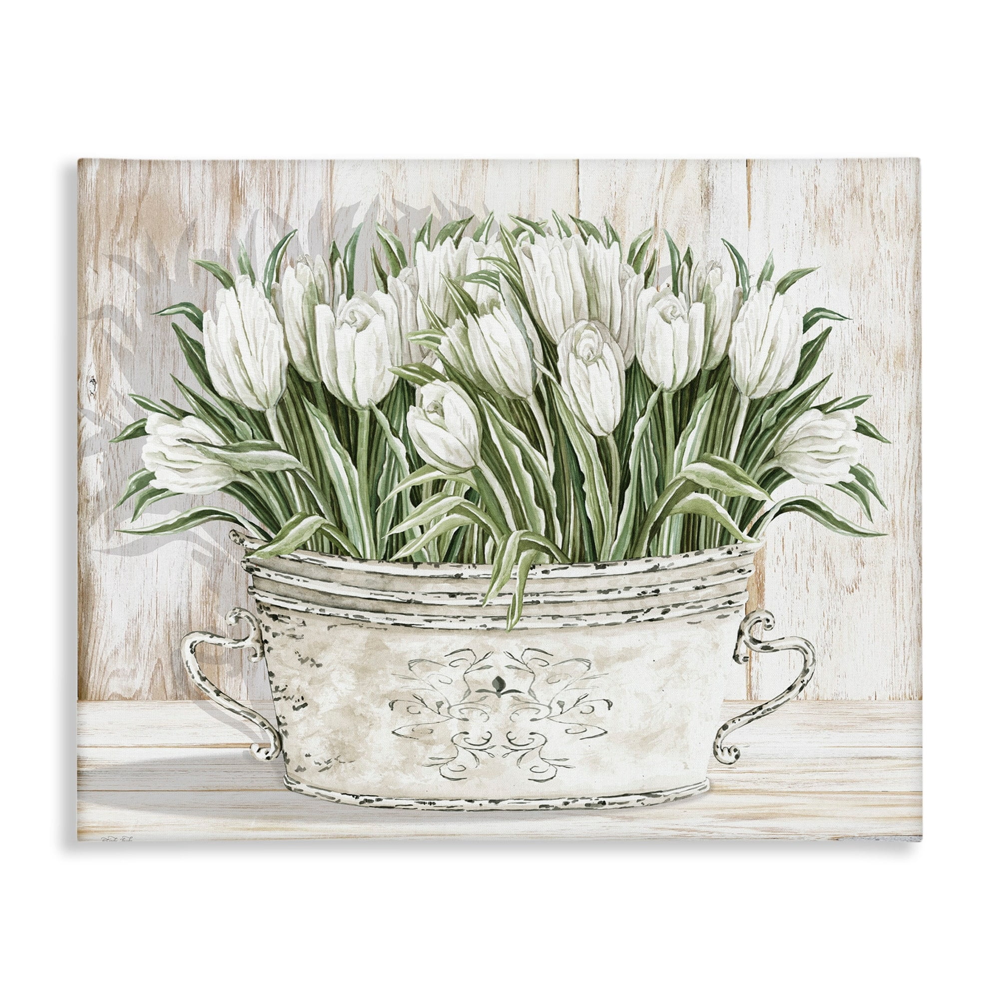 Stupell Industries White Tulip Flowers Fresh Vintage Country Tin Painting, 30 x 24, Design by Cindy Jacobs