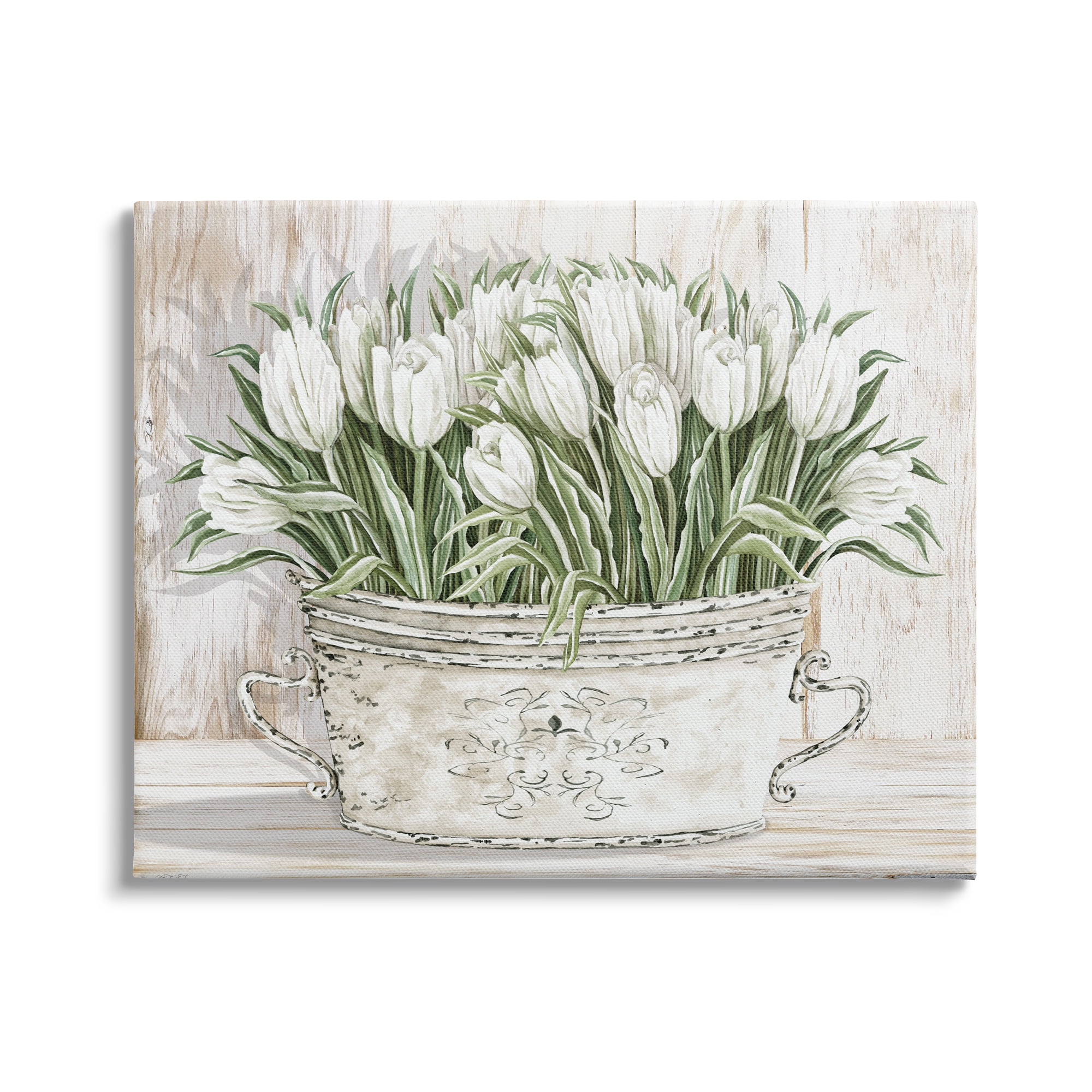 Stupell Industries White Tulip Flowers Fresh Vintage Country Tin Painting, 40 x 30, Design by Cindy Jacobs