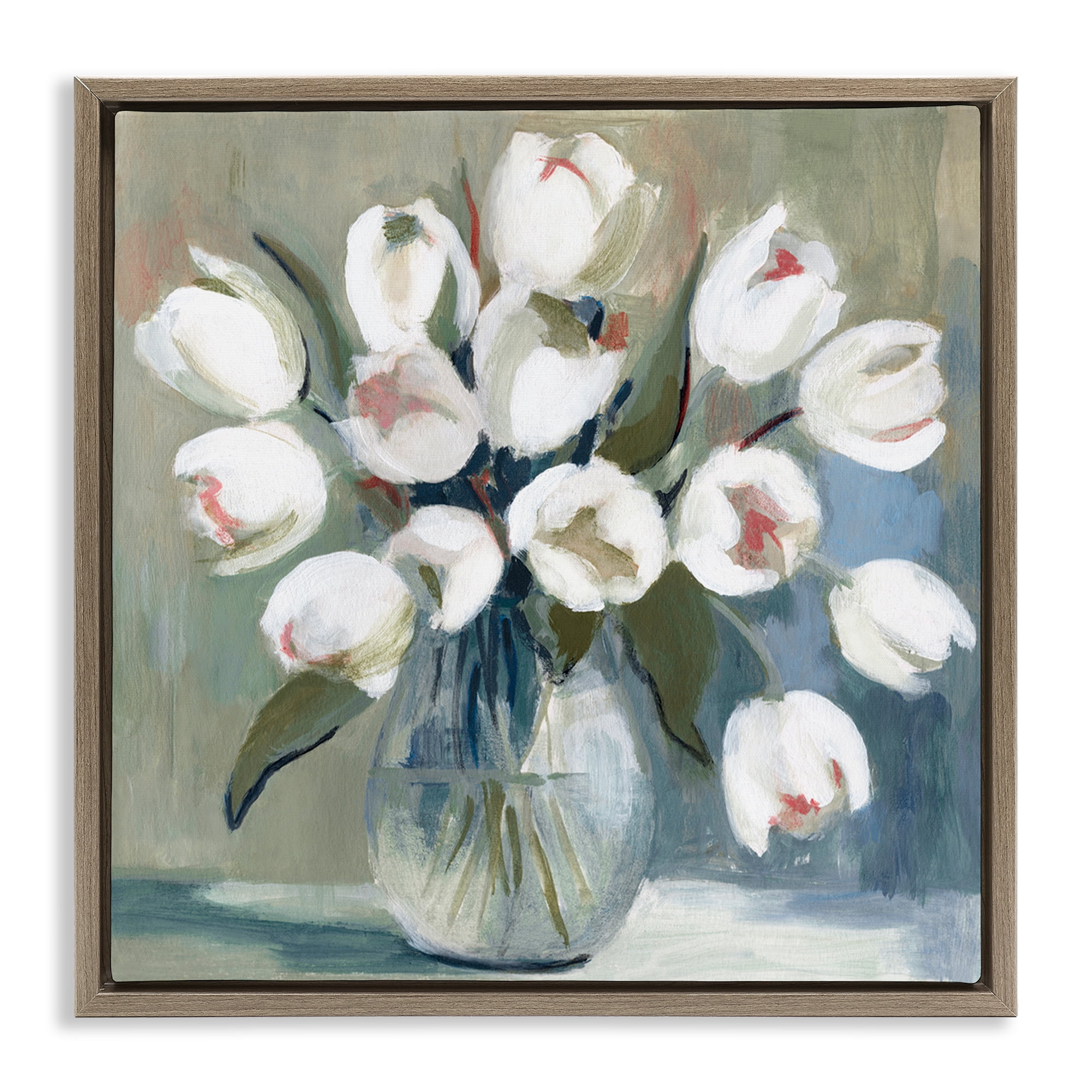 Stupell Industries White Tulip Vase Plants & Flowers Painting Brown Floater Framed Canvas Art Print Wall Art, 25 x 25