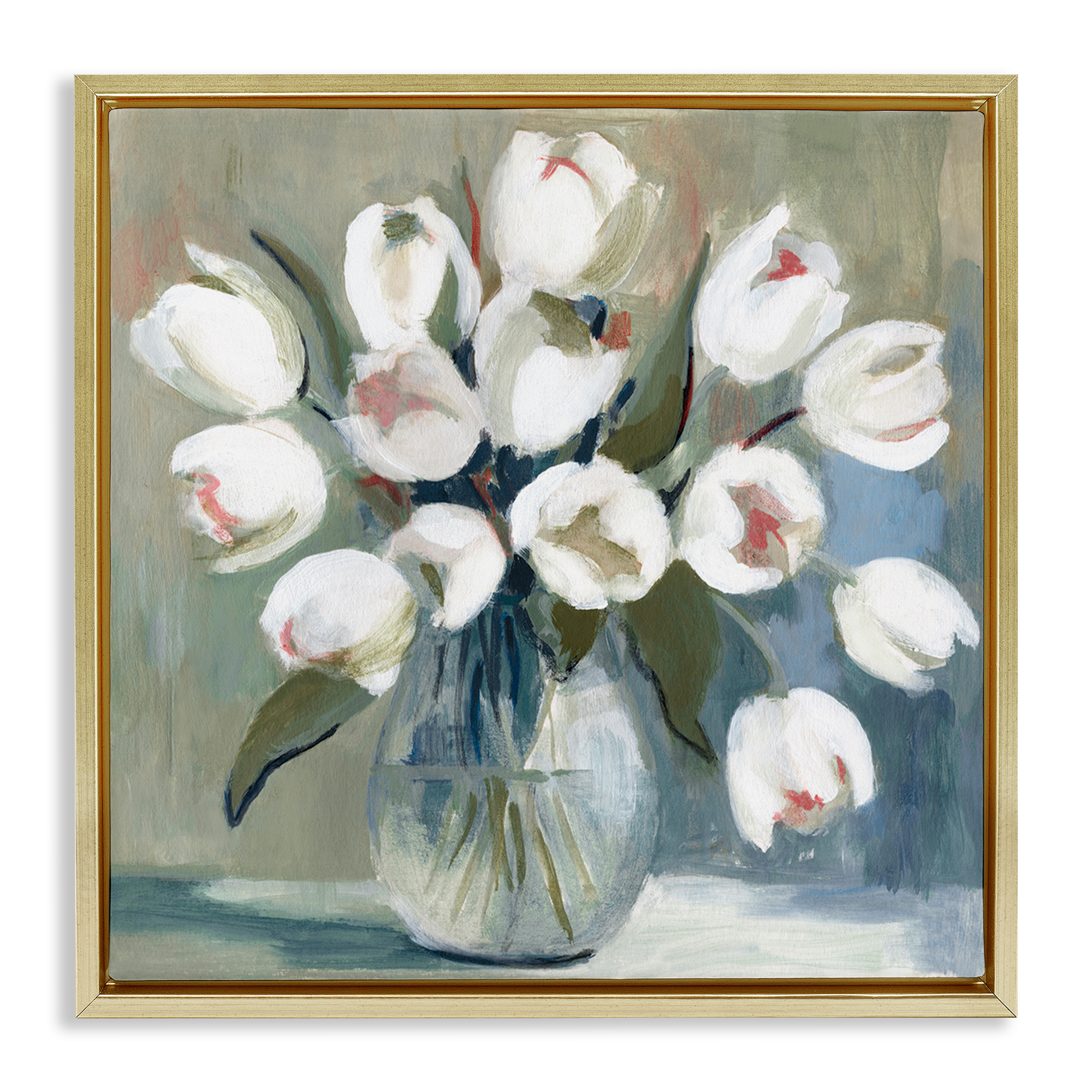Stupell Industries White Tulip Vase Plants & Flowers Painting Gold Floater Framed Canvas Art Print Wall Art, 18 x 18