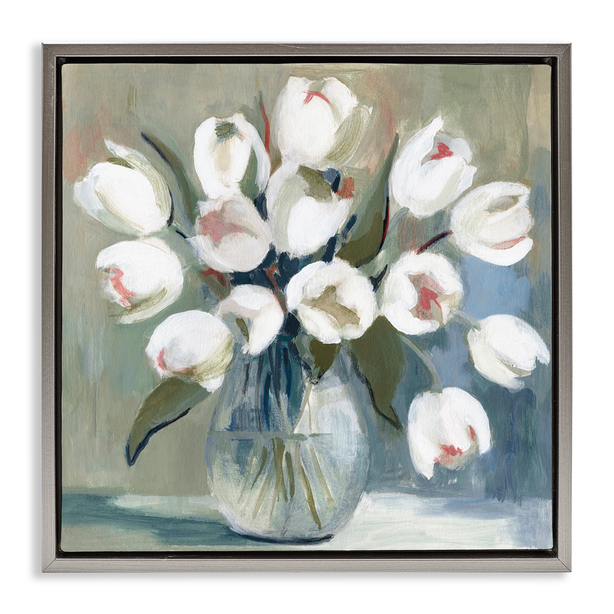Stupell Industries White Tulip Vase Plants & Flowers Painting Gray Floater Framed Canvas Art Print Wall Art, 25 x 25