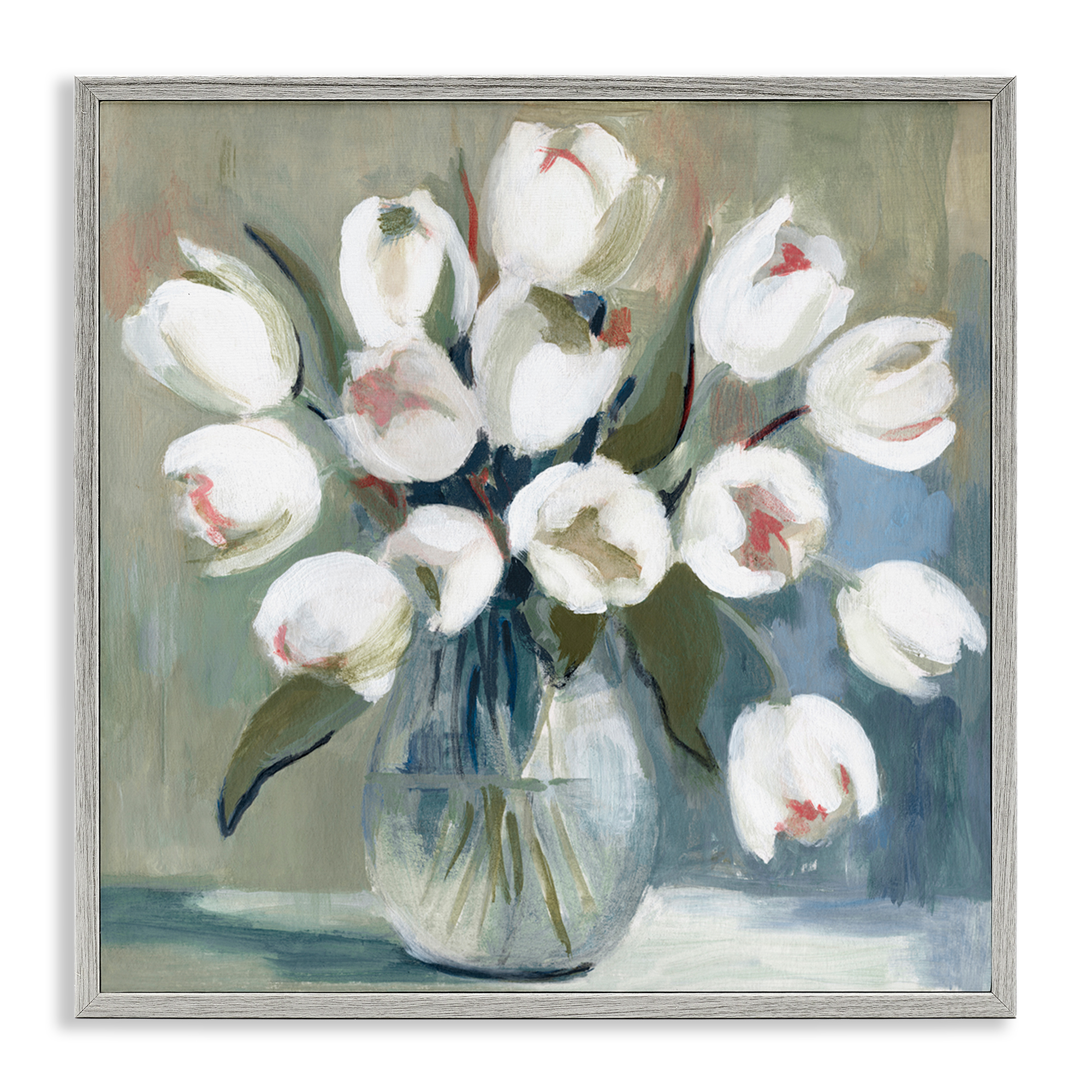 Stupell Industries White Tulip Vase Plants & Flowers Painting Gray Framed Art Print Wall Art, 17 x 17
