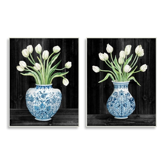 Stupell Industries White Tulips Chinese Ceramic Urn Patterned Porcelain,10 x 15, Design by Cindy Jacobs