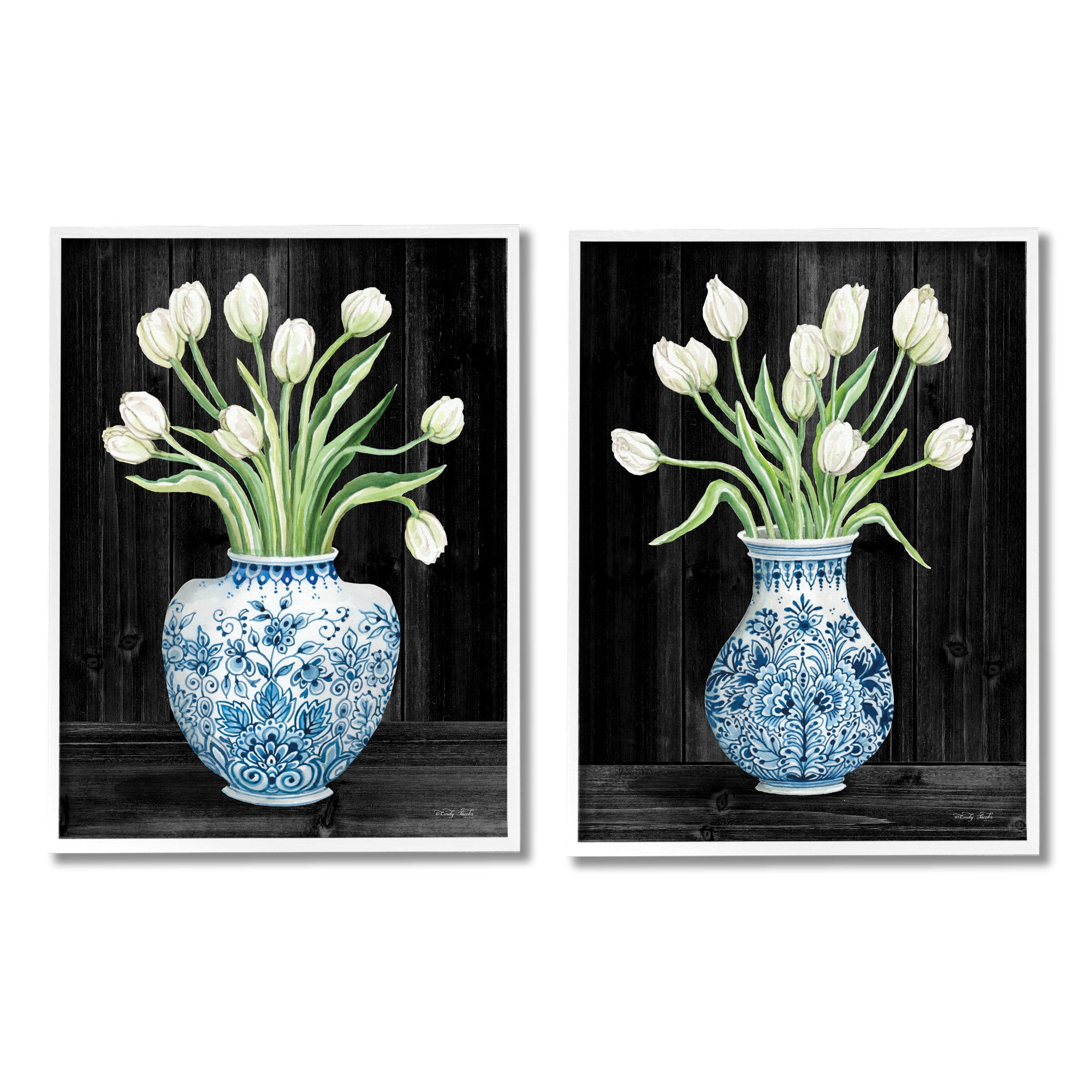 Stupell Industries White Tulips Chinese Ceramic Urn Patterned Porcelain,11 x 14, Design by Cindy Jacobs