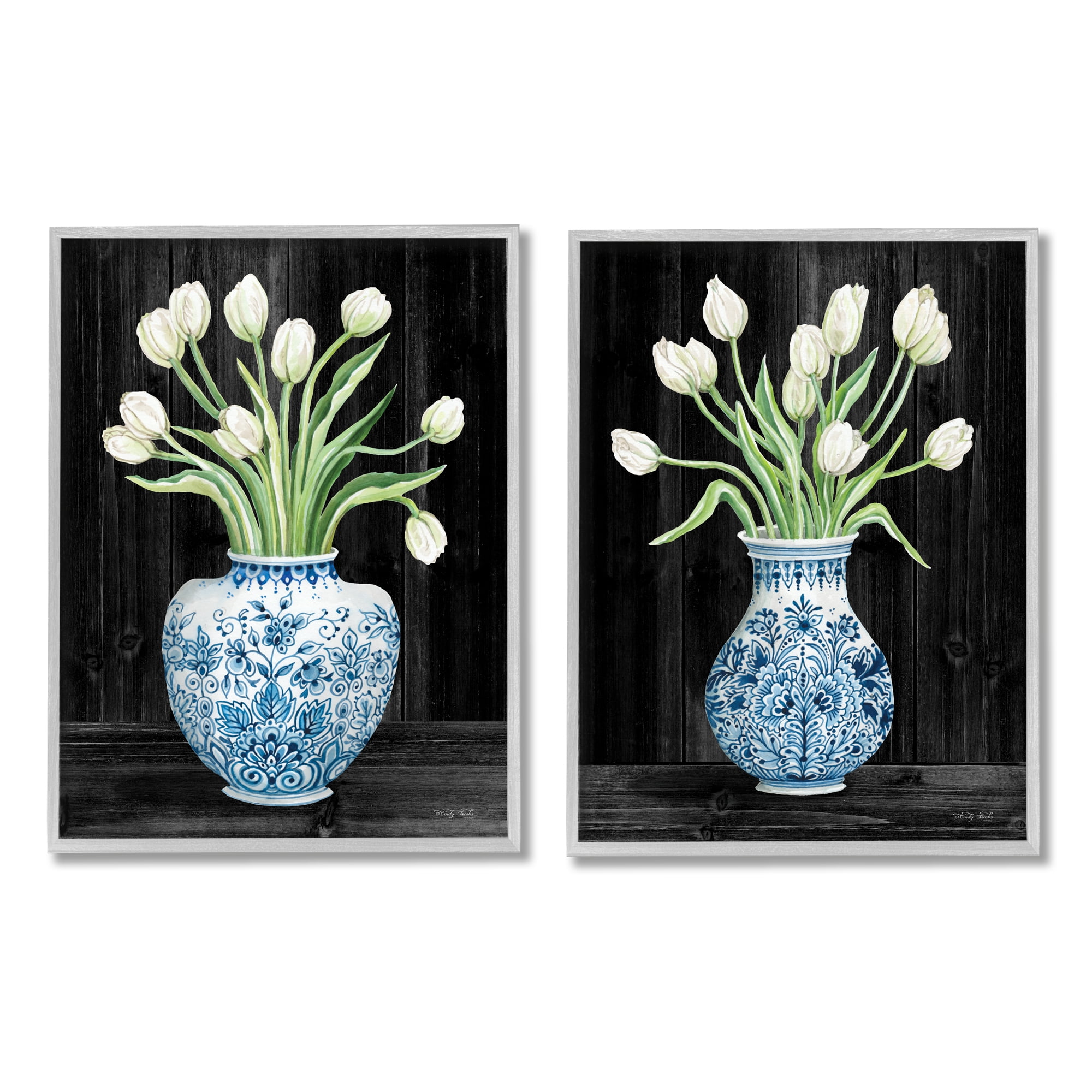 Stupell Industries White Tulips Chinese Ceramic Urn Patterned Porcelain,24 x 30, Design by Cindy Jacobs