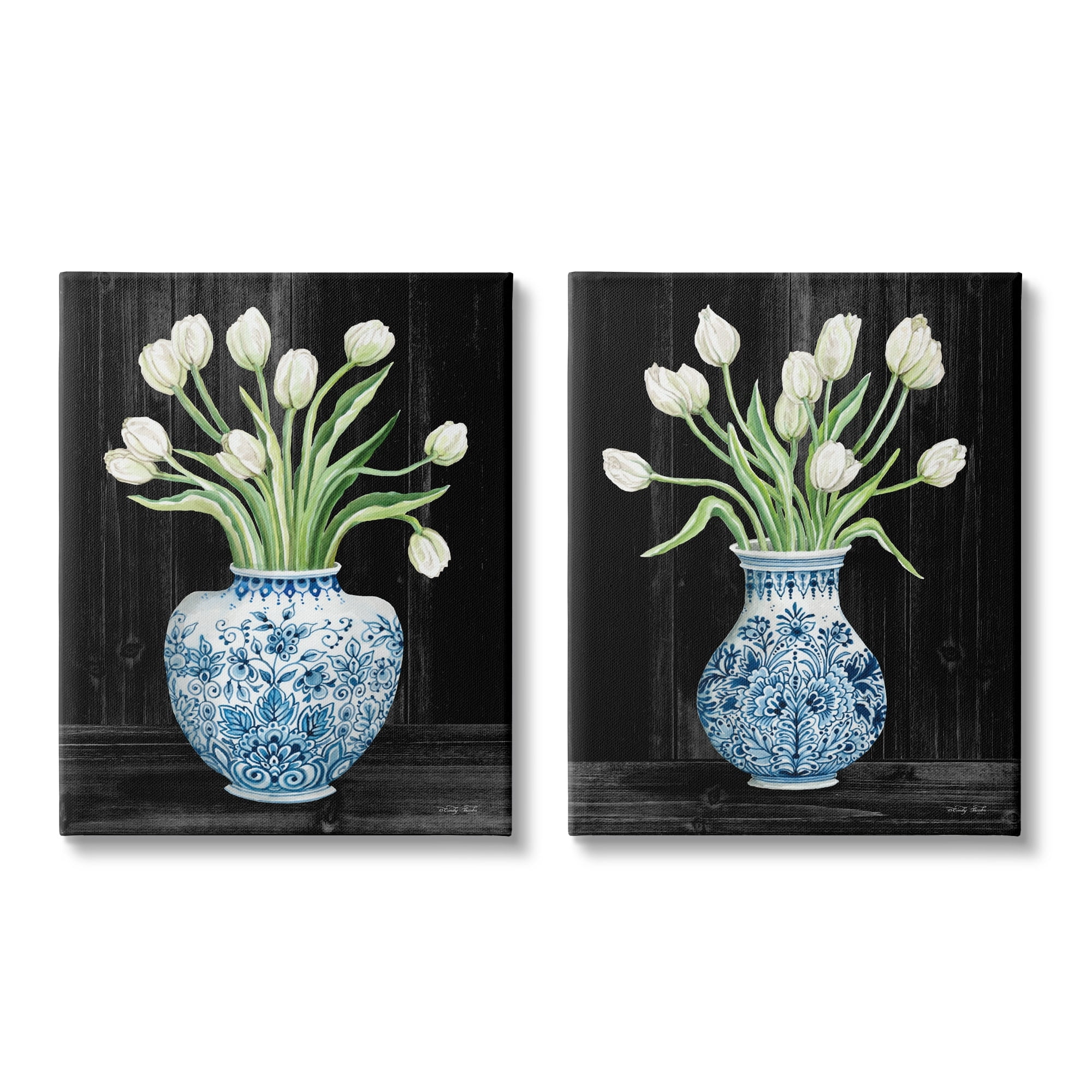 Stupell Industries White Tulips Chinese Ceramic Urn Patterned Porcelain,24 x 30, Design by Cindy Jacobs