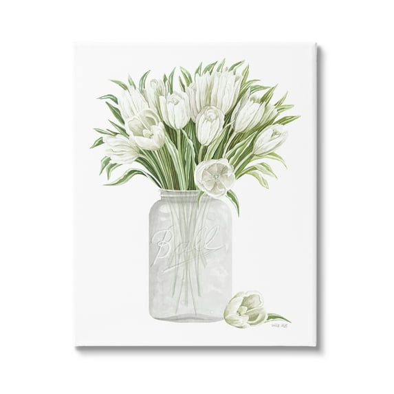 Stupell Industries White Tulips Rustic Country Jar Falling Blooms Painting Gallery Wrapped Canvas Print Wall Art, Design by Cindy Jacobs