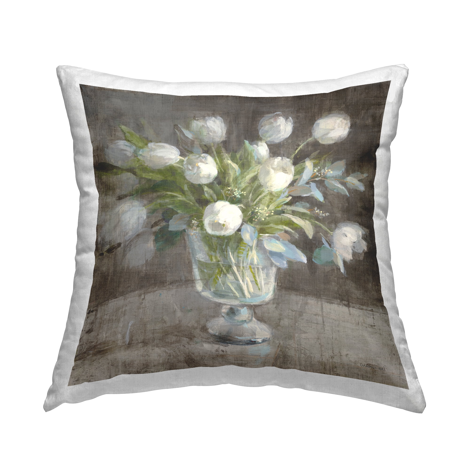 Stupell Industries White Tulips Traditional Bouquet Square Decorative Printed Throw Pillow, 18 x 18