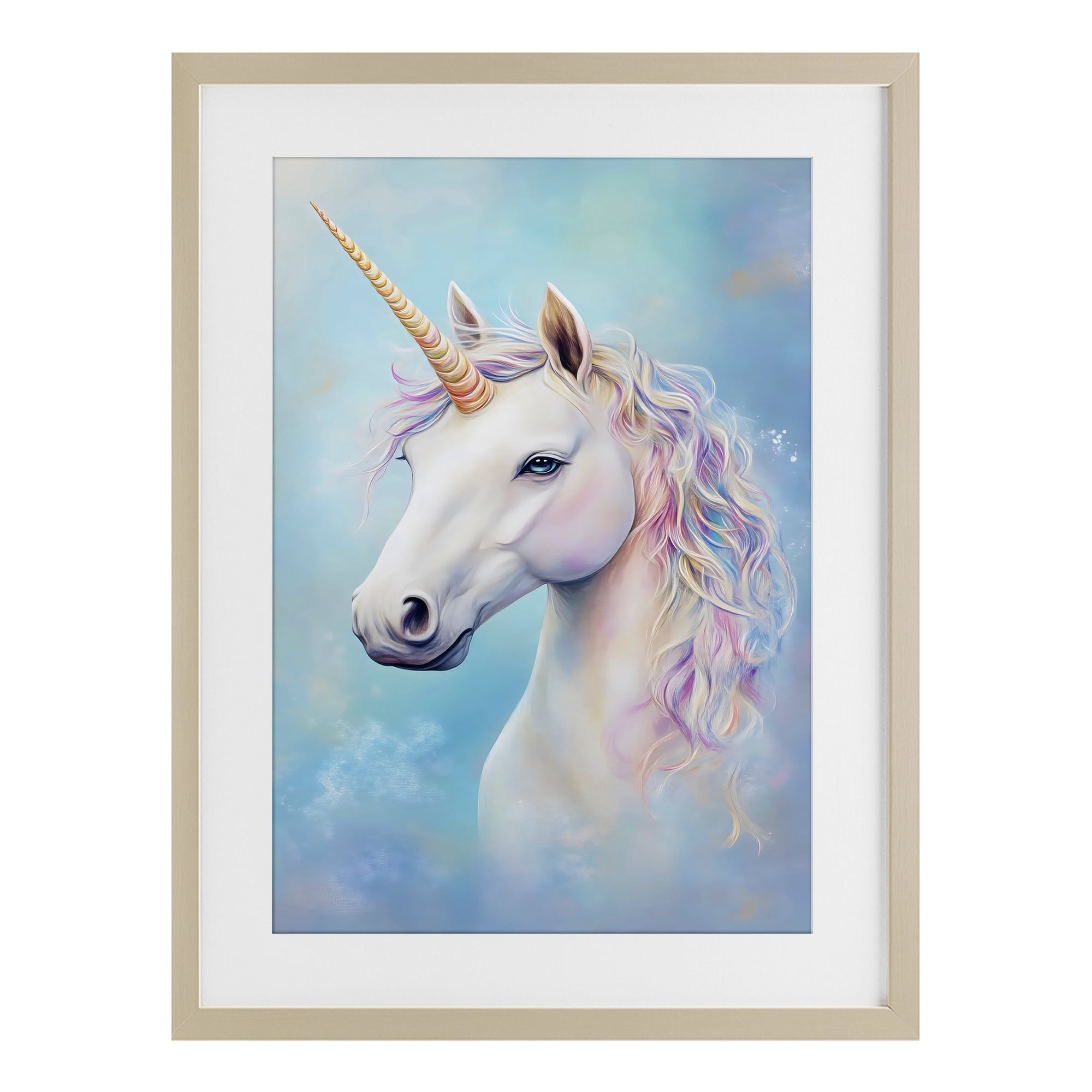 Stupell Industries White Unicorn on Blue Birch Framed Print Under Glass, design by Creative Studio