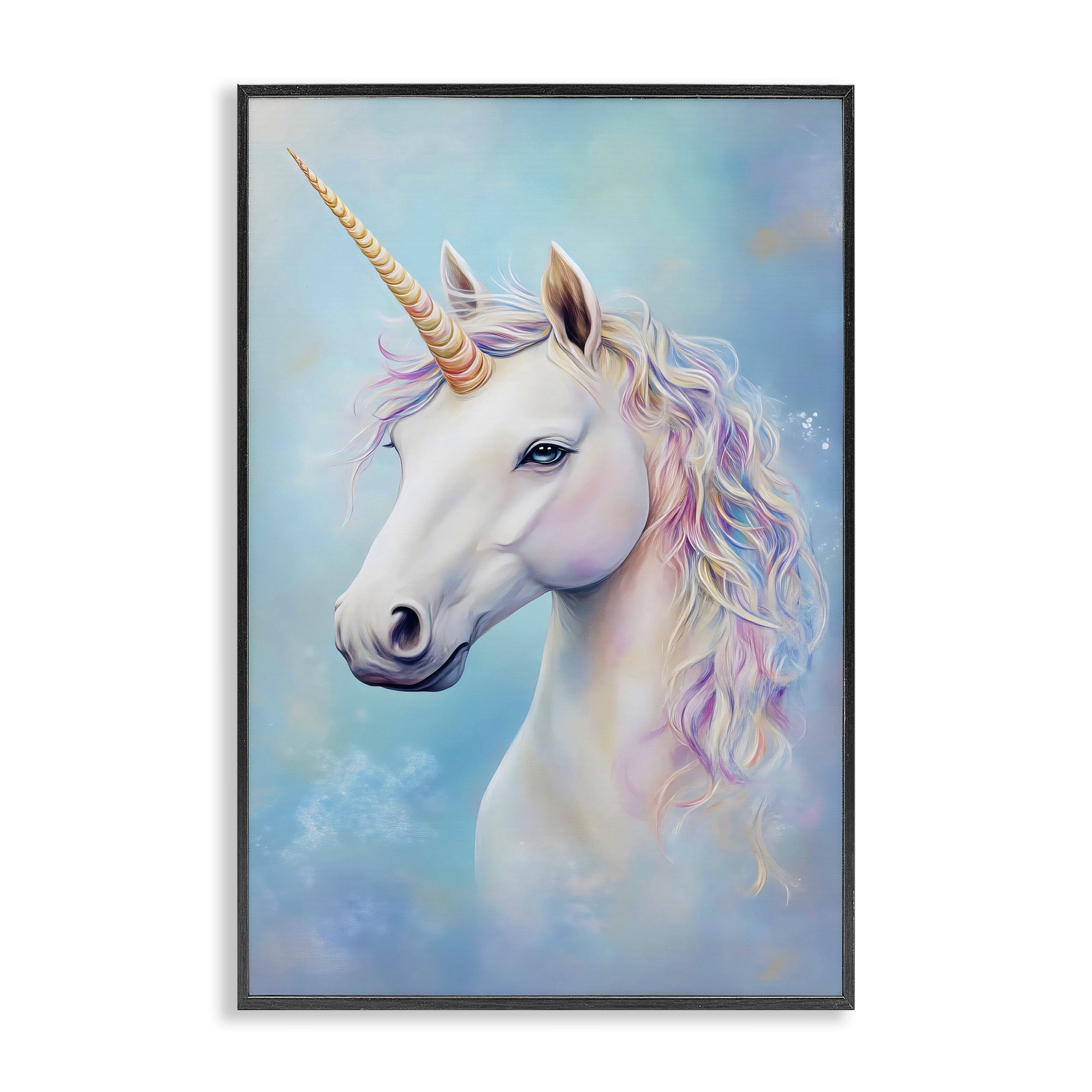 Stupell Industries White Unicorn on Blue Black Framed Giclee Art, design by Creative Studio