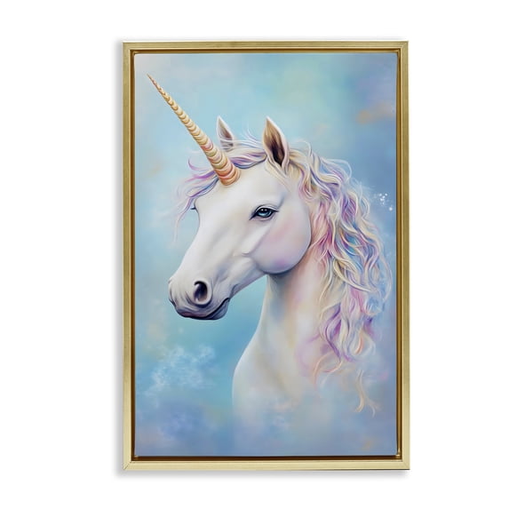 Stupell Industries Bohemian White Unicorn on Blue Gold Floating Frame Canvas Art, 21 x 31, by Creative Studio