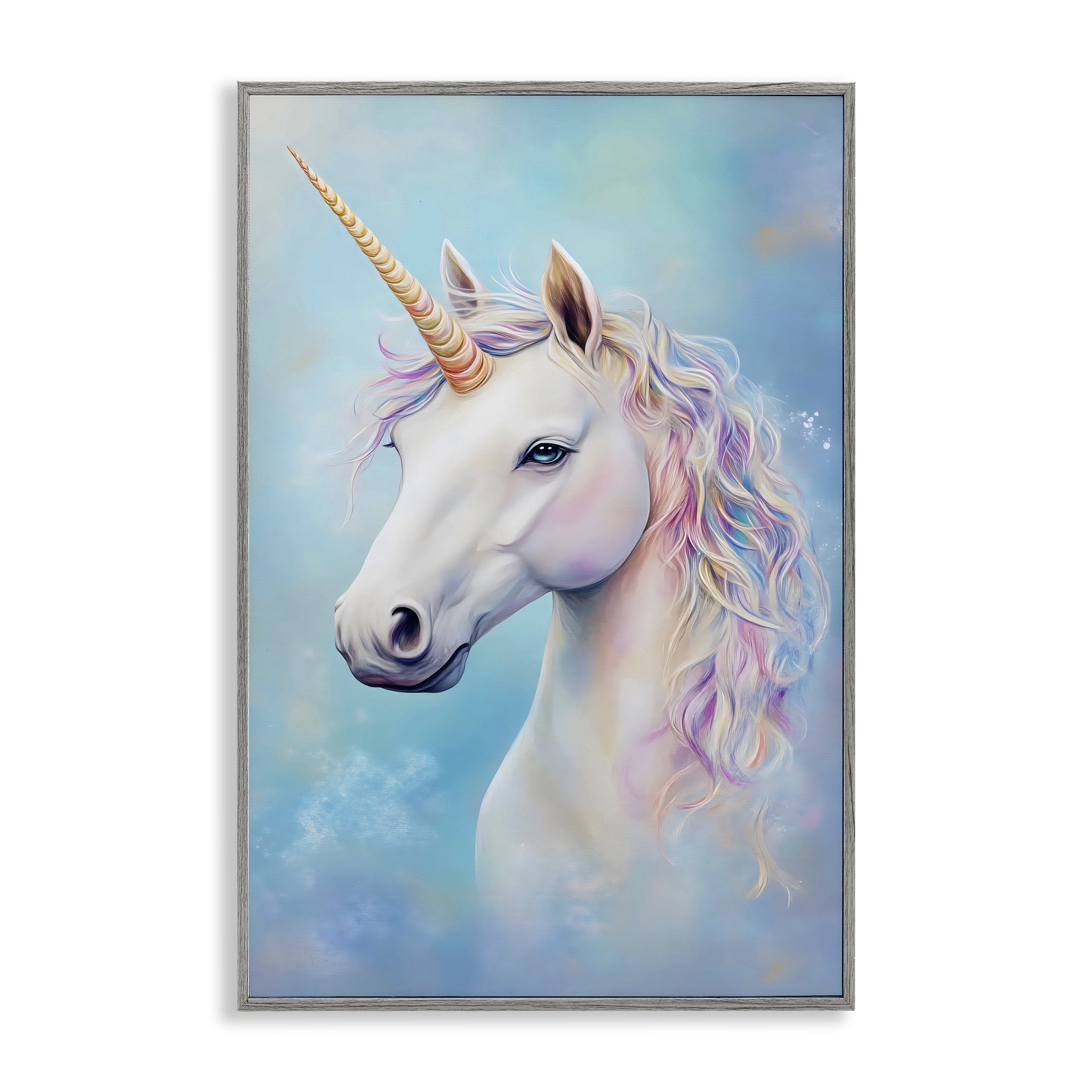 Stupell Industries White Unicorn on Blue Gray Framed Giclee Art, design by Creative Studio