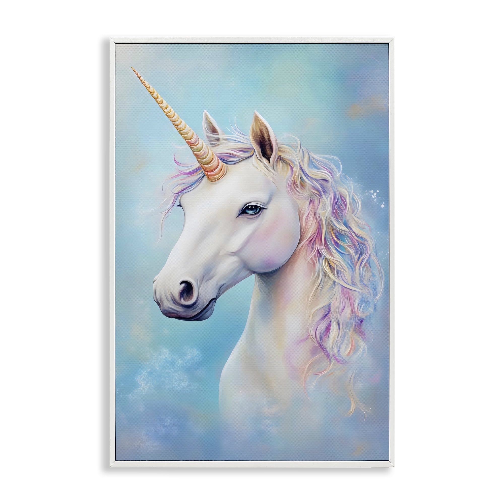 Stupell Industries White Unicorn on Blue White Framed Giclee Art, design by Creative Studio