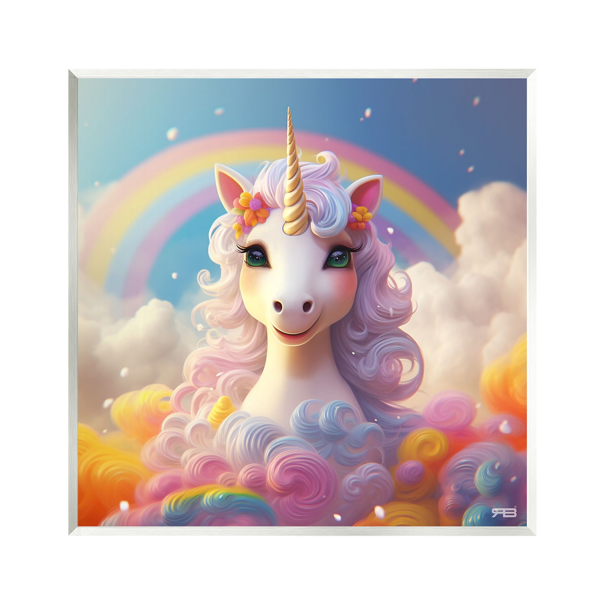 Stupell Industries White Unicorn with Rainbow Fairy Tales & Fantasy Painting Unframed Art Print Wall Art, 12 x 12