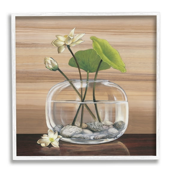 Stupell Industries White Water Lilies and Lilypad In Vase Still-Life Graphic Art White Framed Art Print Wall Art, 12x12, by Yuki Ross