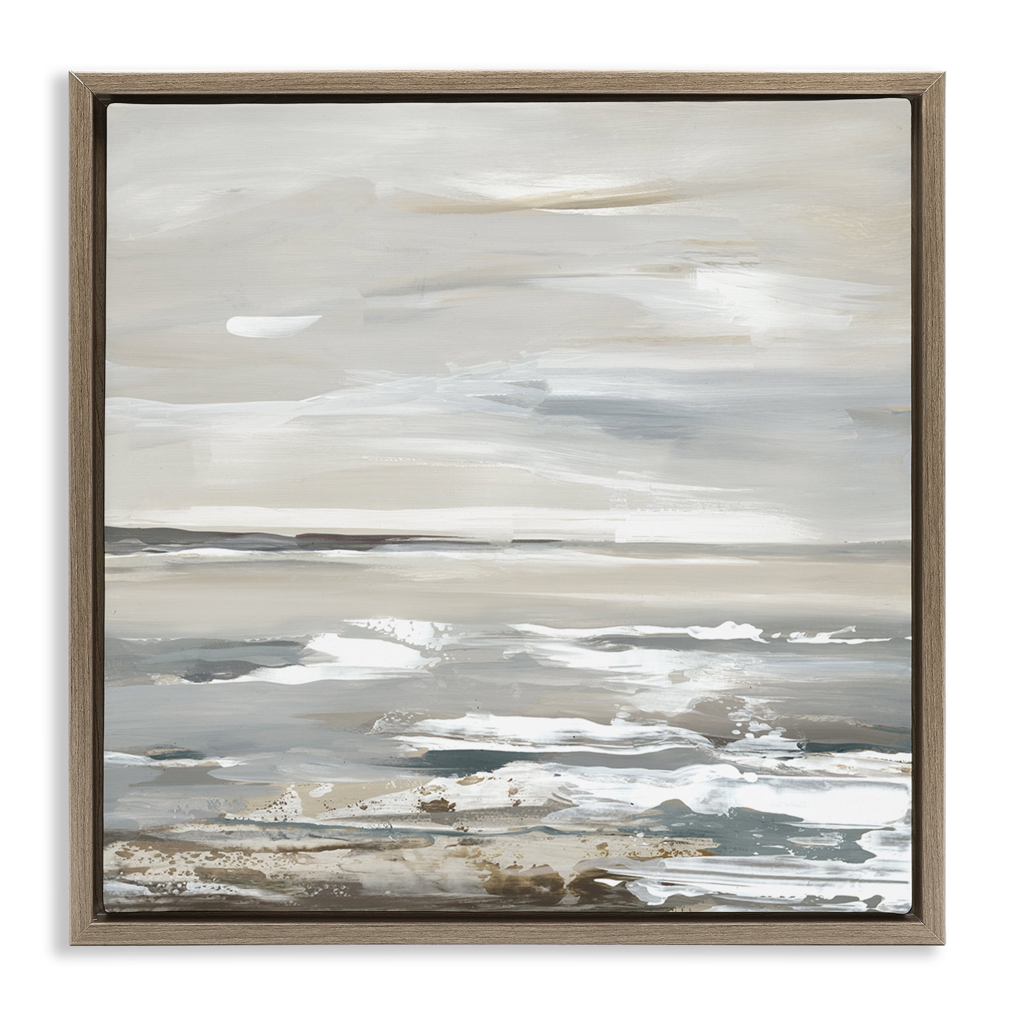 Stupell Industries White Waves Impression Landscape & Nature Painting Brown Floater Framed Canvas Art Print Wall Art, 18 x 18