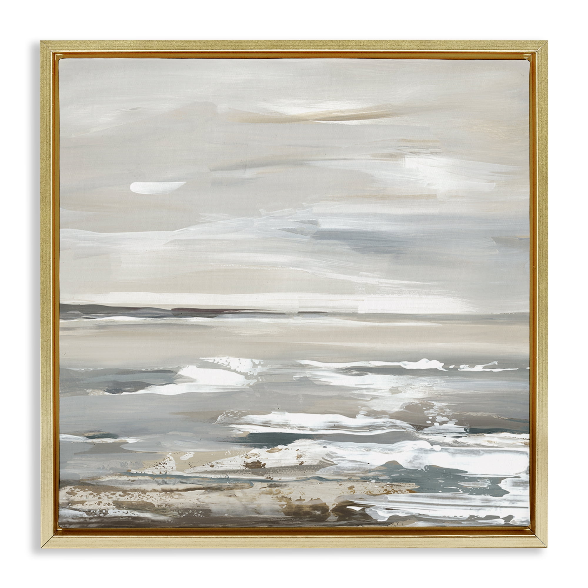 Stupell Industries White Waves Impression Landscape & Nature Painting Gold Floater Framed Canvas Art Print Wall Art, 18 x 18