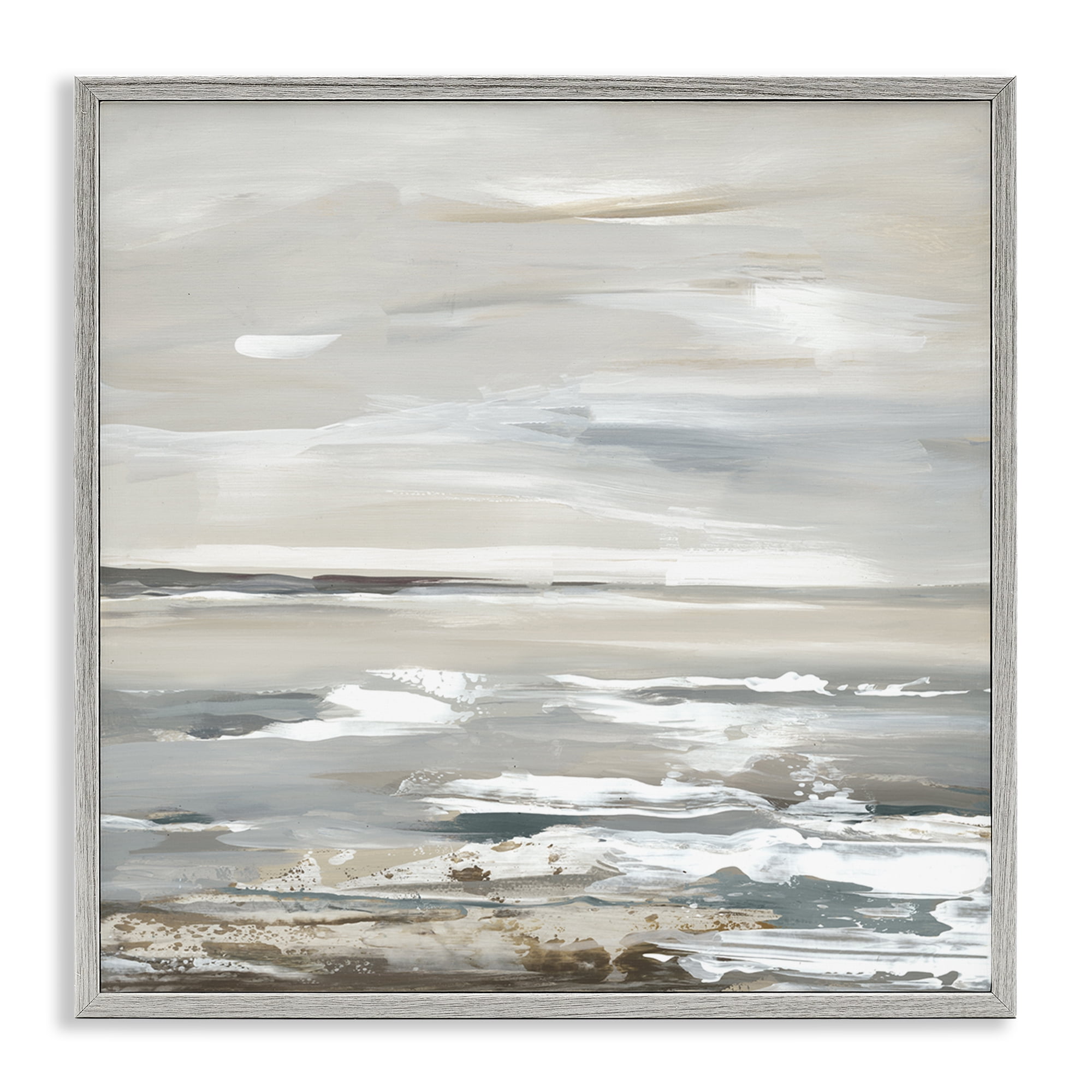 Stupell Industries White Waves Impression Landscape & Nature Painting Gray Framed Art Print Wall Art, 17 x 17