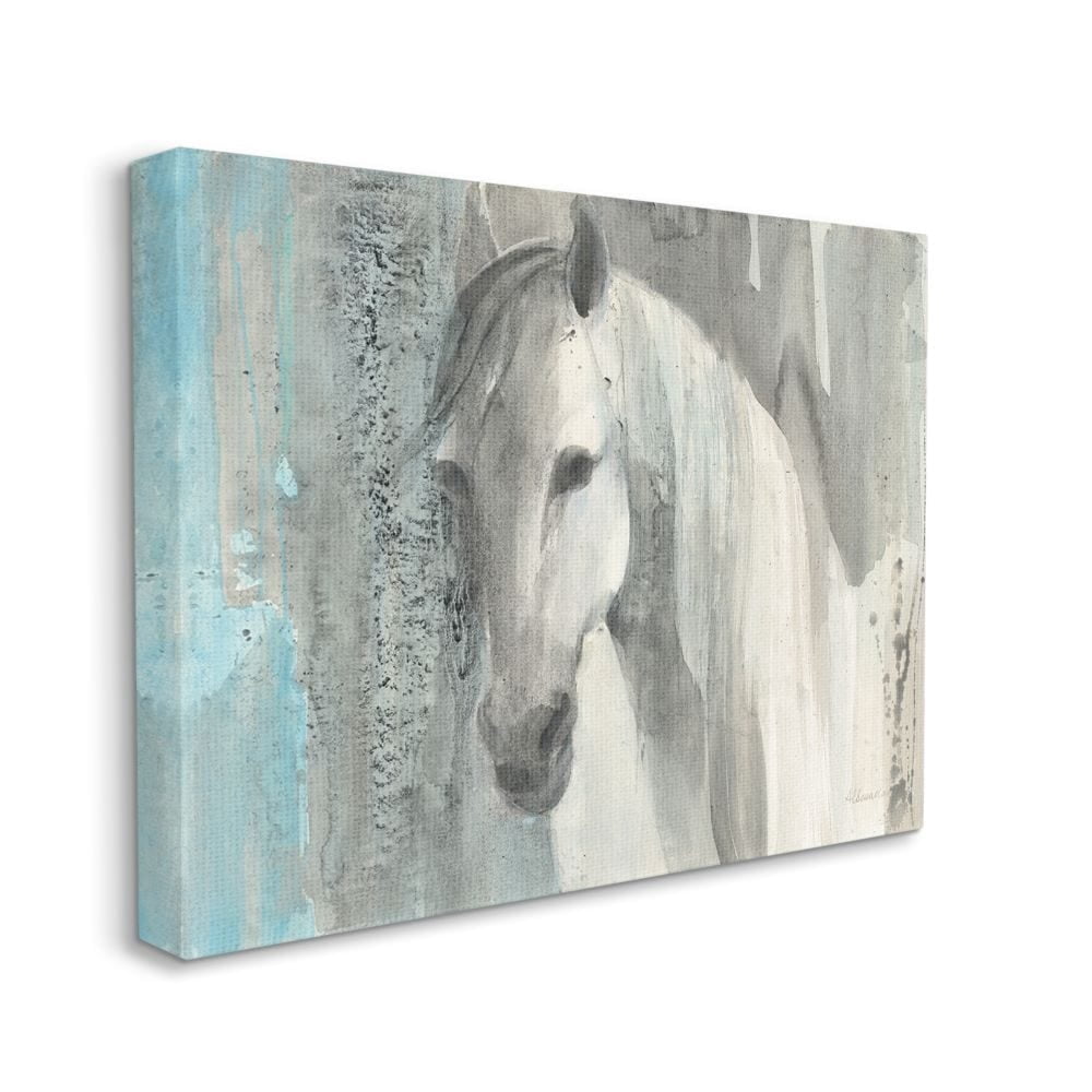 Stupell Industries White Wild Horse Portrait Farm Animal Blue Grey Watercolor Canvas Wall Art Design by Albena Hristova, 16" x 20"