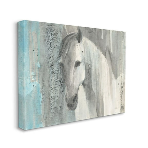 Stupell Industries White Wild Horse Portrait Farm Animal Blue Grey Watercolor Canvas Wall Art Design by Albena Hristova, 36" x 48"