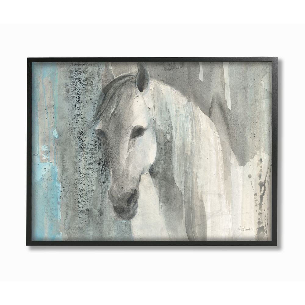 Stupell Industries White Wild Horse Portrait Farm Animal Blue Grey Watercolor Framed Wall Art Design by Albena Hristova, 11" x 14", Black Framed