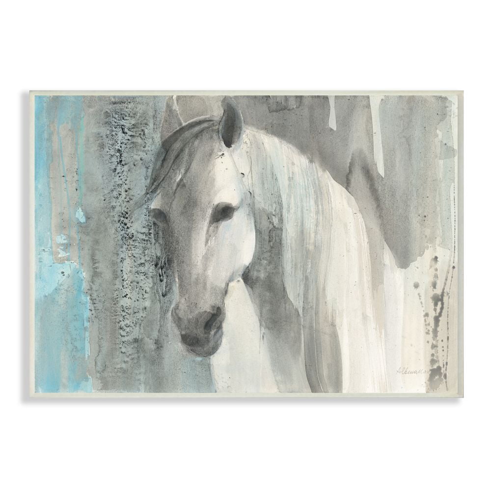 Stupell Industries White Wild Horse Portrait Farm Animal Blue Grey Watercolor Unframed Art Print Wall Art, 10x15, by Albena Hristova