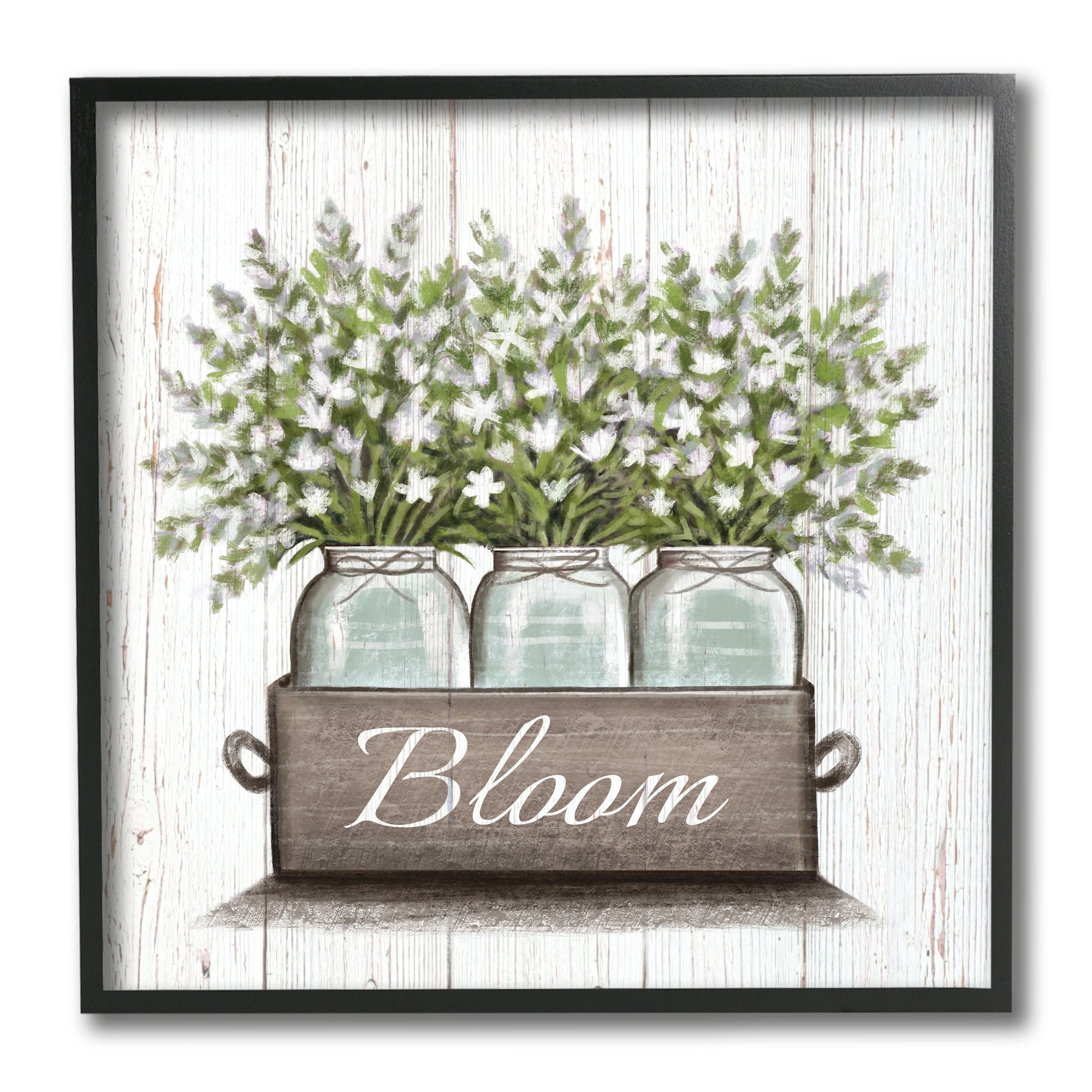 Stupell Industries White Wildflowers in Jars Bloom Sentiments,12 x 12,Designed by Elizabeth Tyndall