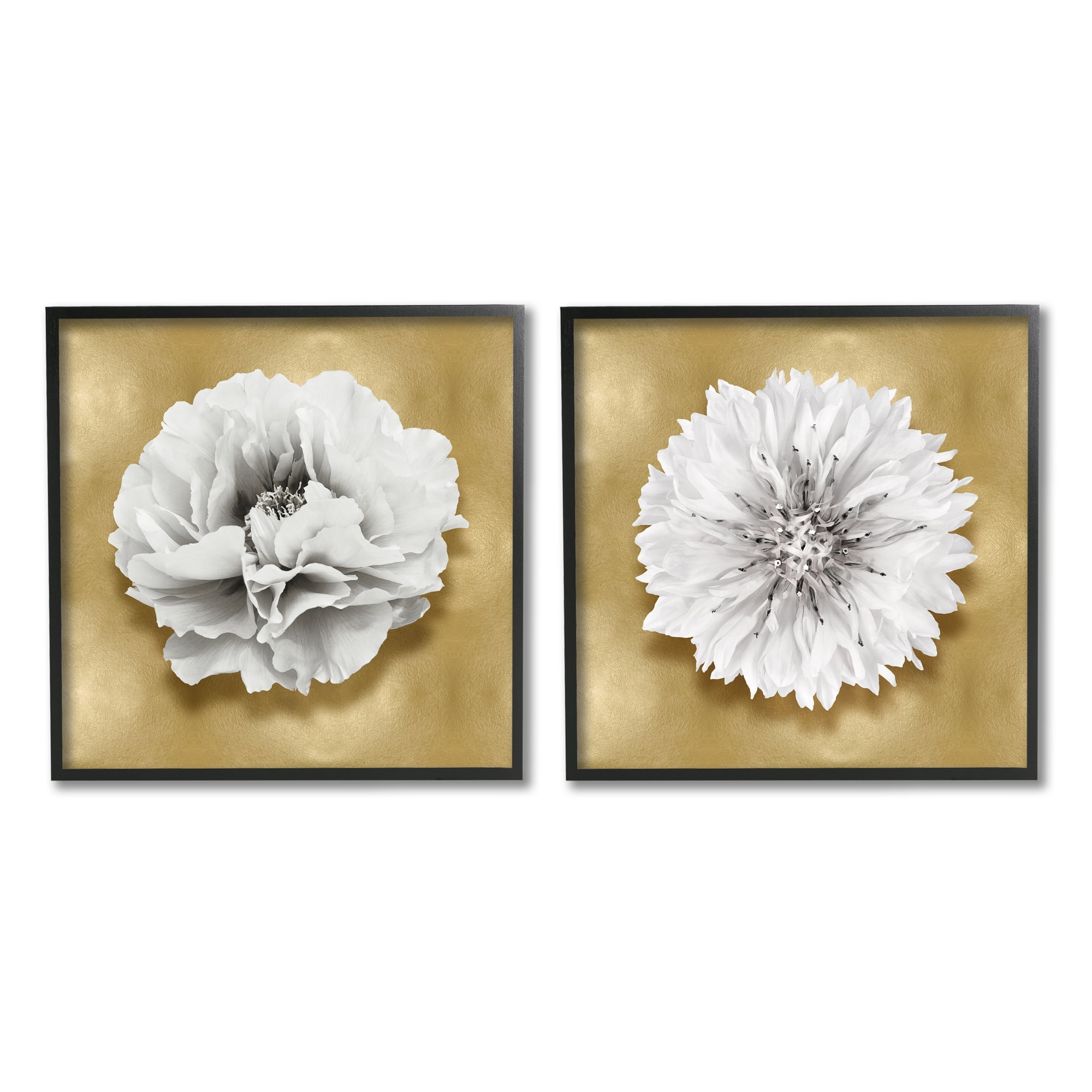 Stupell Industries White on Glam Flowers Botanical & Floral Painting Black Framed Art Print Wall Art, 12 x 12
