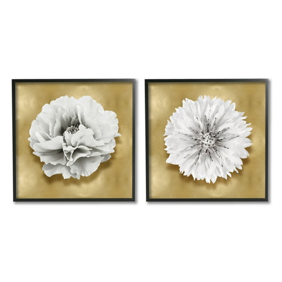 Stupell Industries White on Glam Flowers Botanical & Floral Painting Black Framed Art Print Wall Art, 12 x 12
