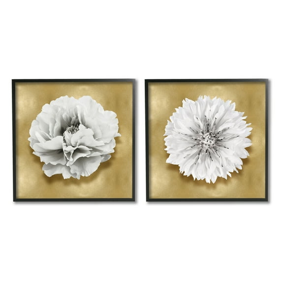 Stupell Industries White on Glam Flowers Botanical & Floral Painting Black Framed Art Print Wall Art, 24 x 24
