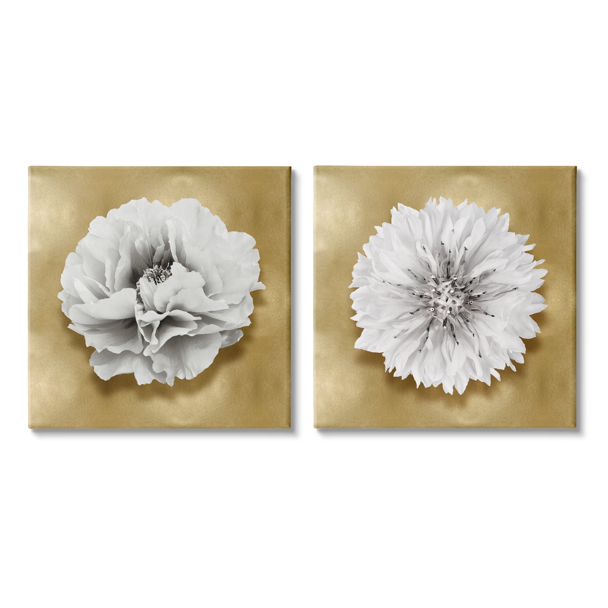 Stupell Industries White on Glam Flowers Botanical & Floral Painting Gallery Wrapped Canvas Art Print Wall Art, 17 x 17, Set of 2