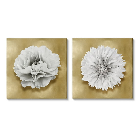 Stupell Industries White on Glam Flowers Botanical & Floral Painting Gallery Wrapped Canvas Art Print Wall Art, 24 x 24, Set of 2