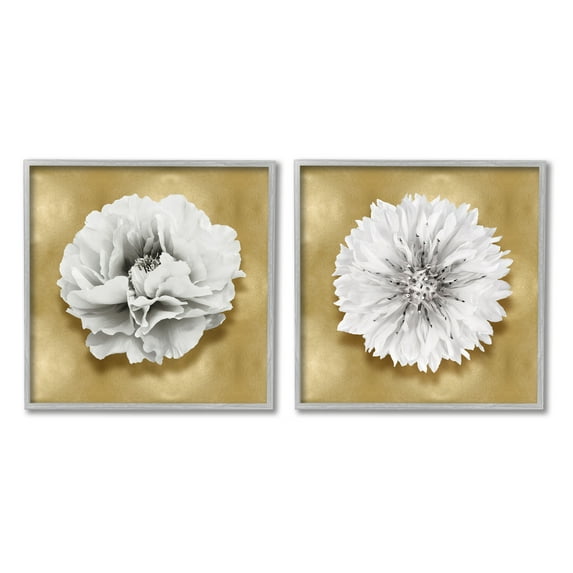 Stupell Industries White on Glam Flowers Botanical & Floral Painting Gray Framed Art Print Wall Art, 17 x 17