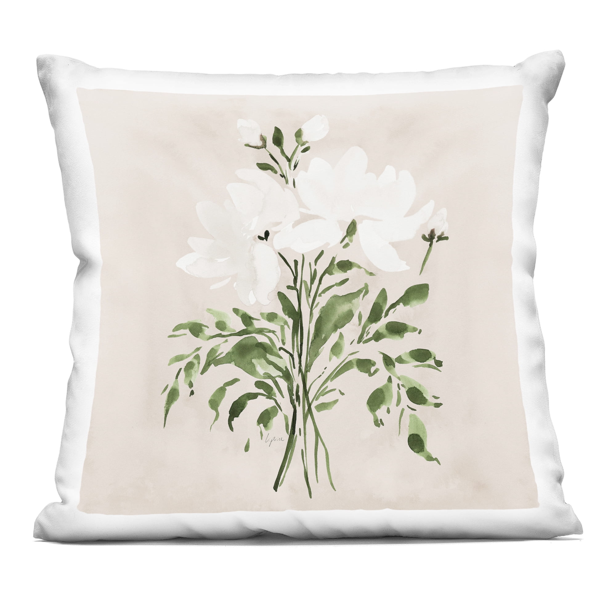 Stupell Industries White on Tan Floral Decorative Printed Throw Pillow, design by Lucille Price