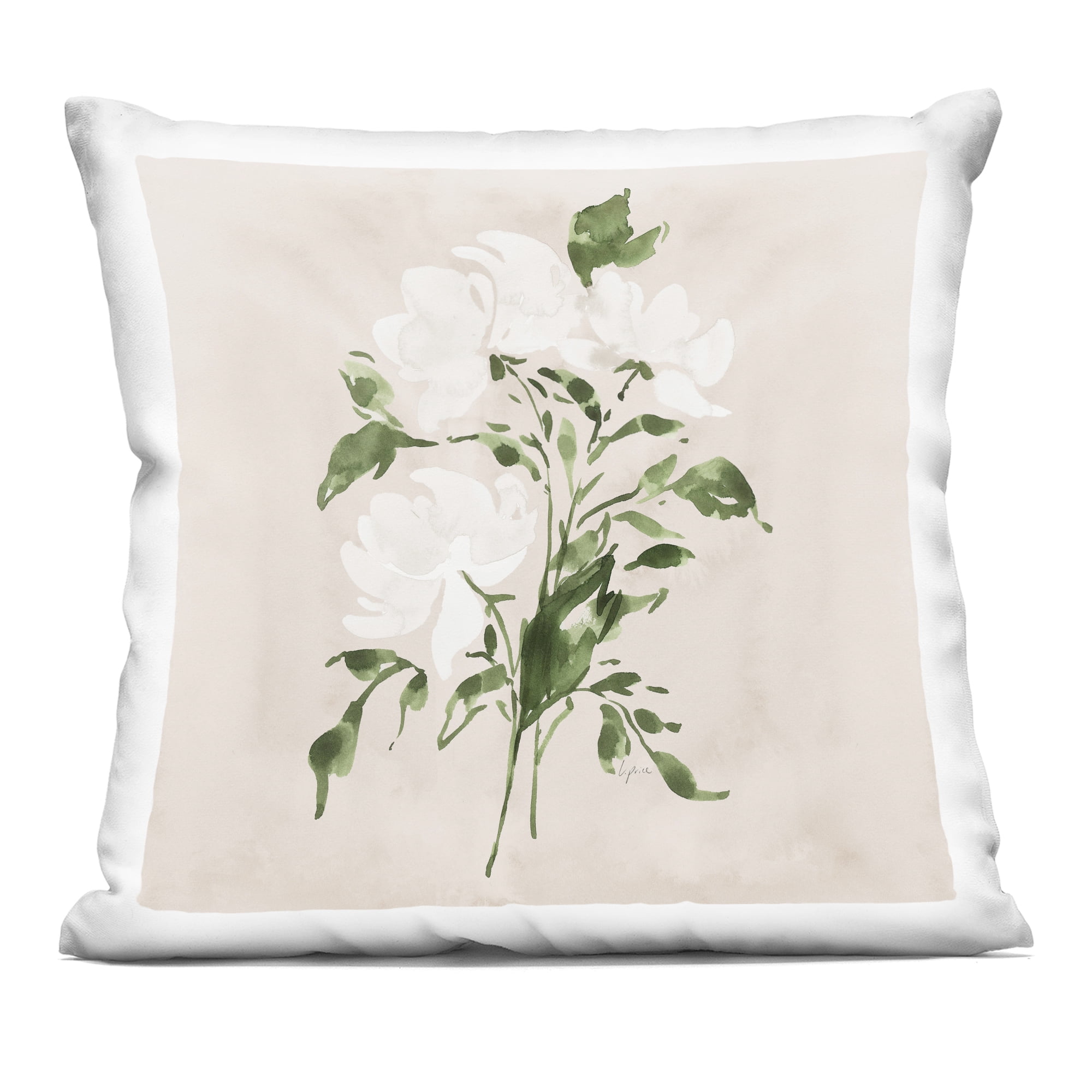 Stupell Industries White on Tan Flower Decorative Printed Throw Pillow, design by Lucille Price