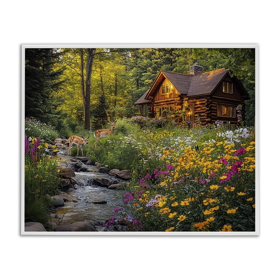 Stupell Industries Whitetail Visit at Cabin White Framed Giclee Art design by Jim Baldwin, 11 x 14