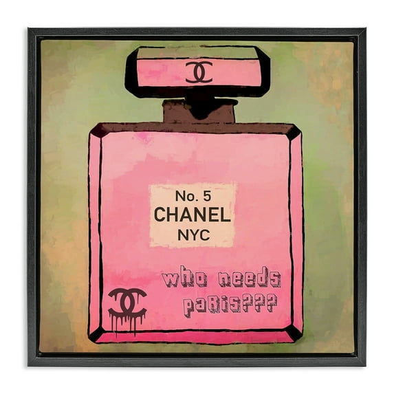 Stupell Industries Who Needs Paris Glam Perfume Fashion Painting Black Floater Framed Canvas Art Print Wall Art, 18 x 18
