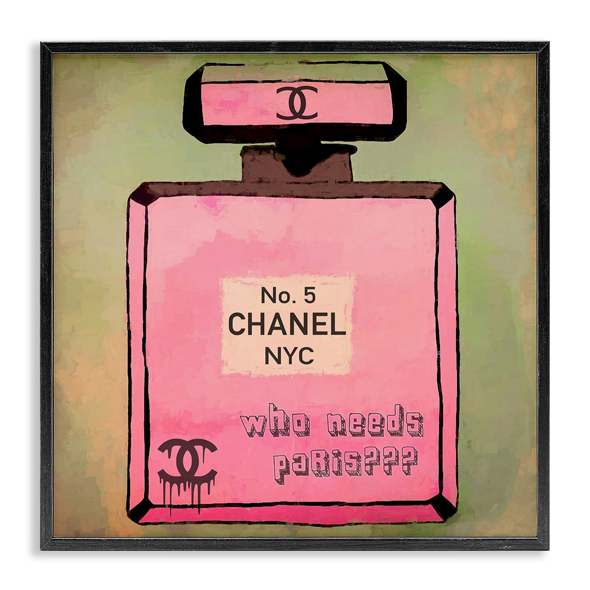 Stupell Industries Who Needs Paris Glam Perfume Fashion Painting Black Framed Art Print Wall Art, 24 x 24