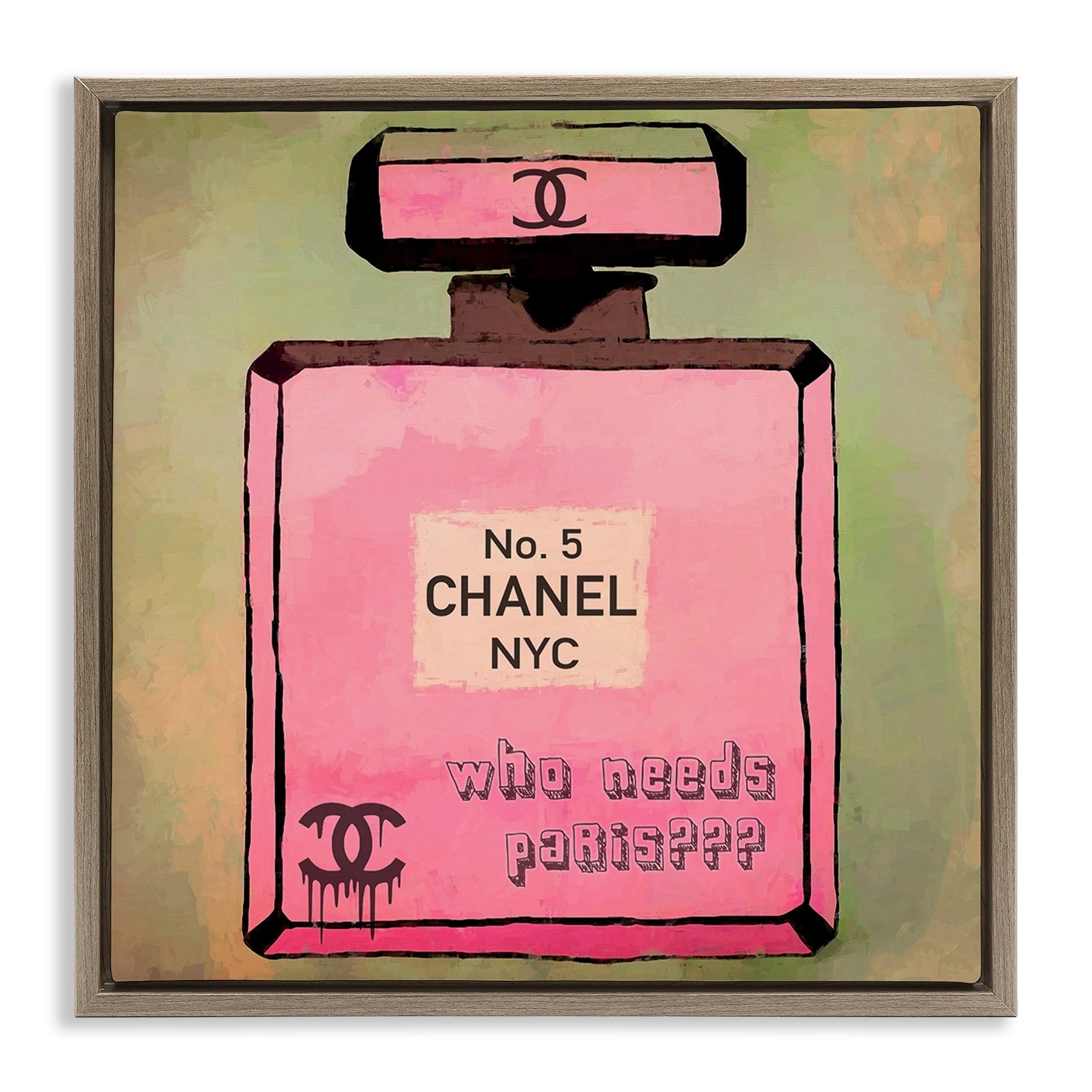 Stupell Industries Who Needs Paris Glam Perfume Fashion Painting Brown Floater Framed Canvas Art Print Wall Art, 18 x 18