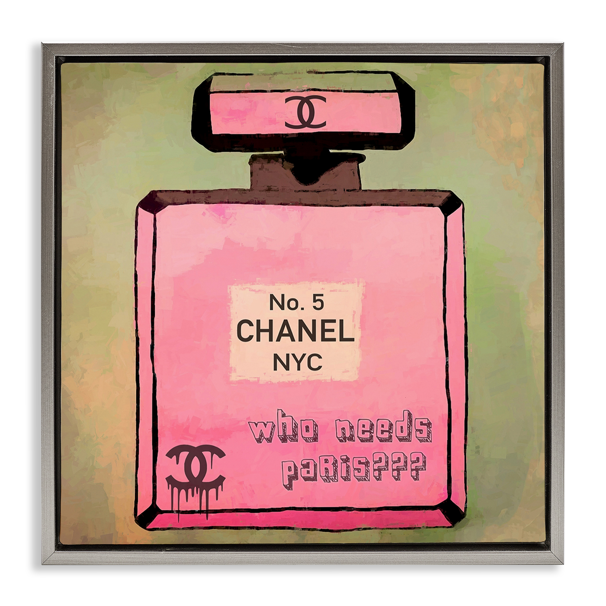Stupell Industries Who Needs Paris Glam Perfume Fashion Painting Gray Floater Framed Canvas Art Print Wall Art, 18 x 18