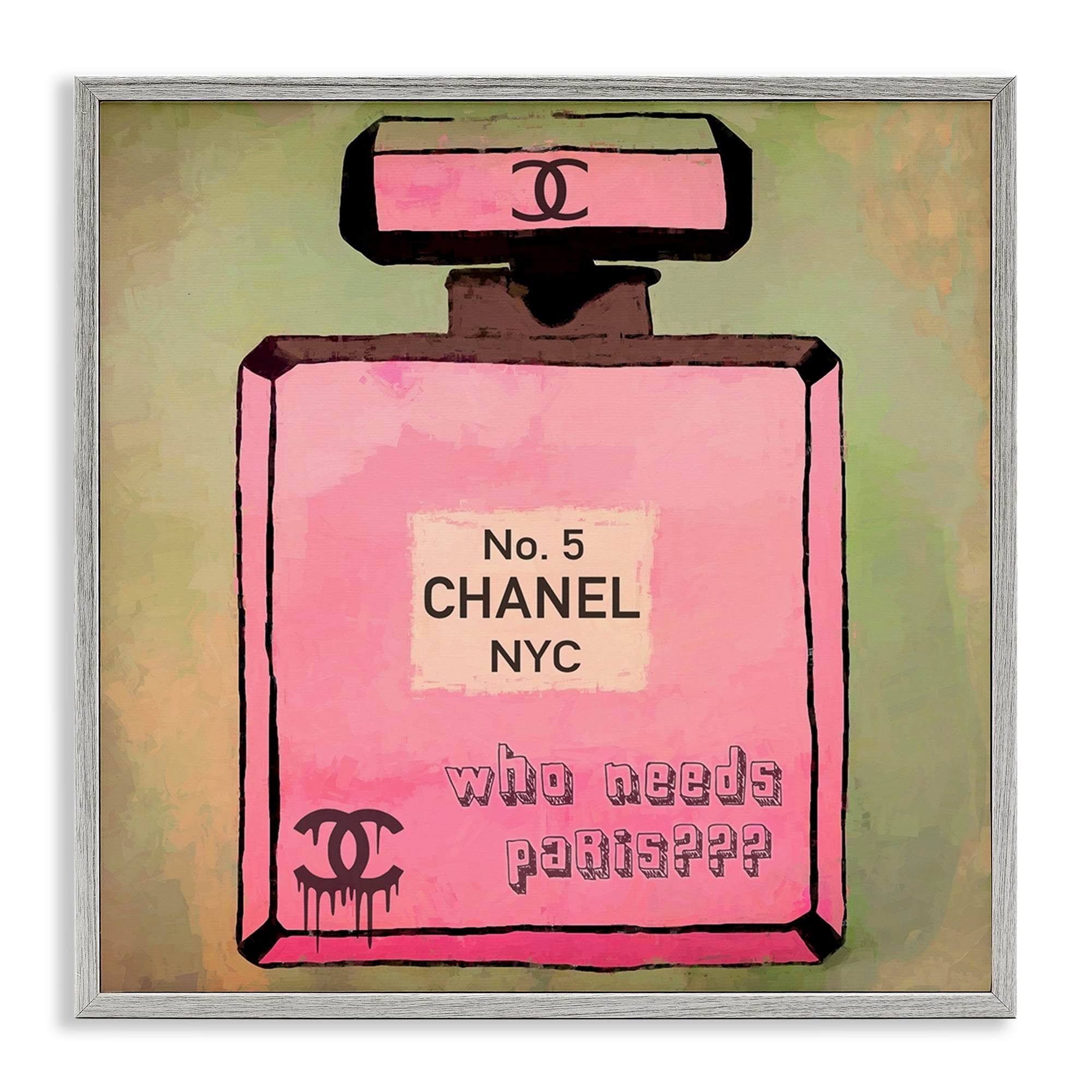 Stupell Industries Who Needs Paris Glam Perfume Fashion Painting Gray Framed Art Print Wall Art, 12 x 12