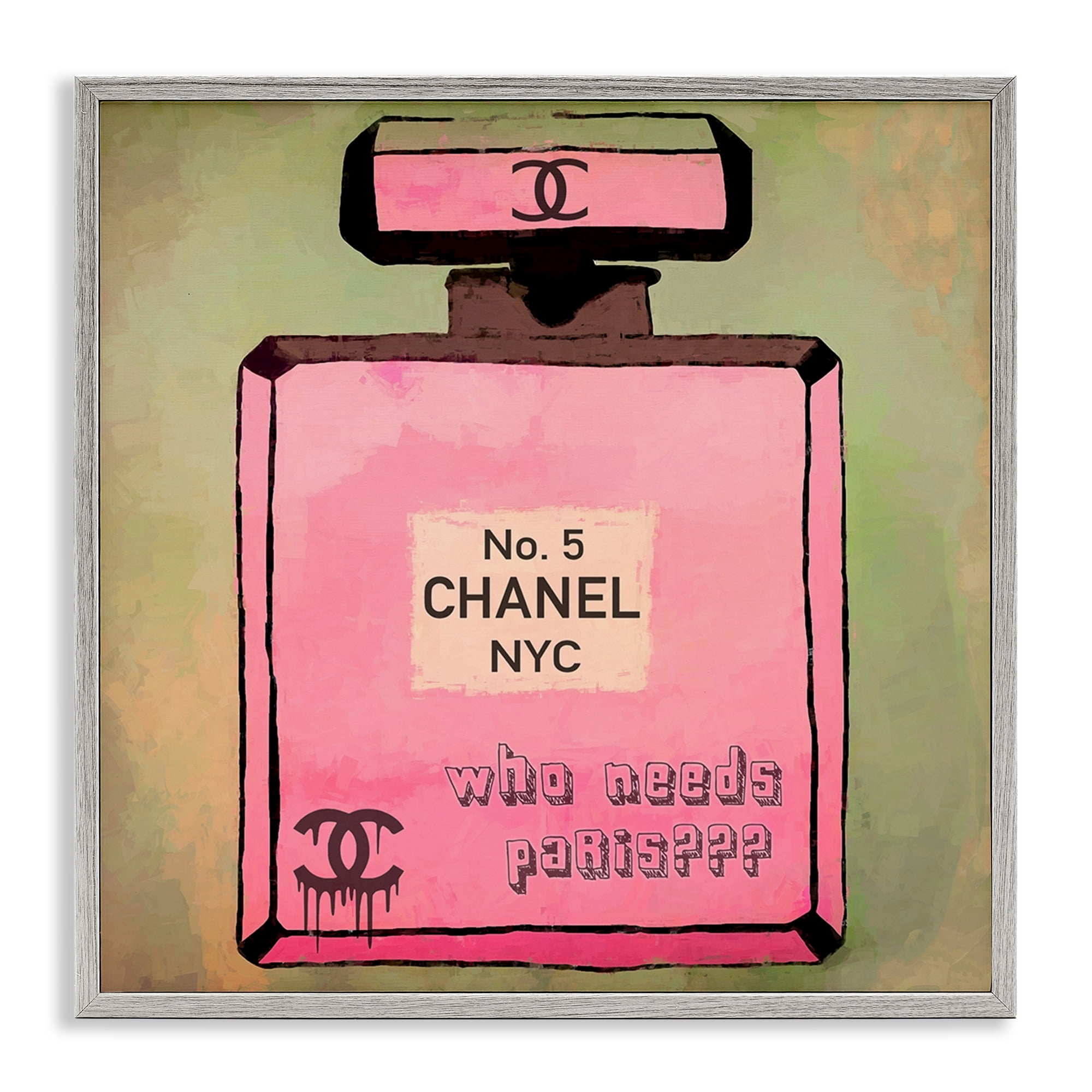 Stupell Industries Who Needs Paris Glam Perfume Fashion Painting Gray Framed Art Print Wall Art, 17 x 17