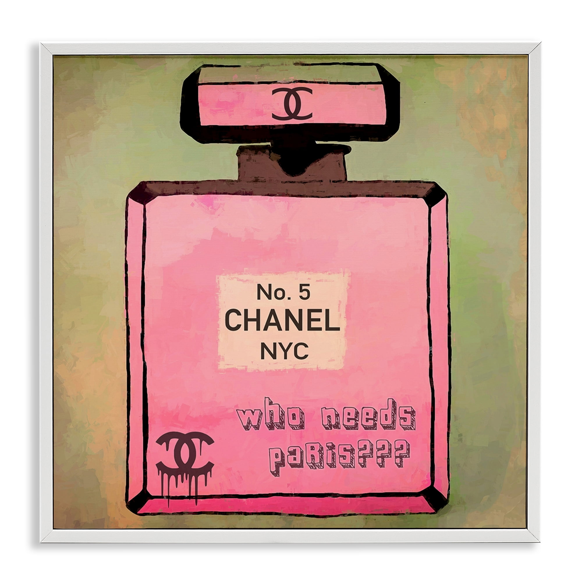 Stupell Industries Who Needs Paris Glam Perfume Fashion Painting White Framed Art Print Wall Art, 17 x 17