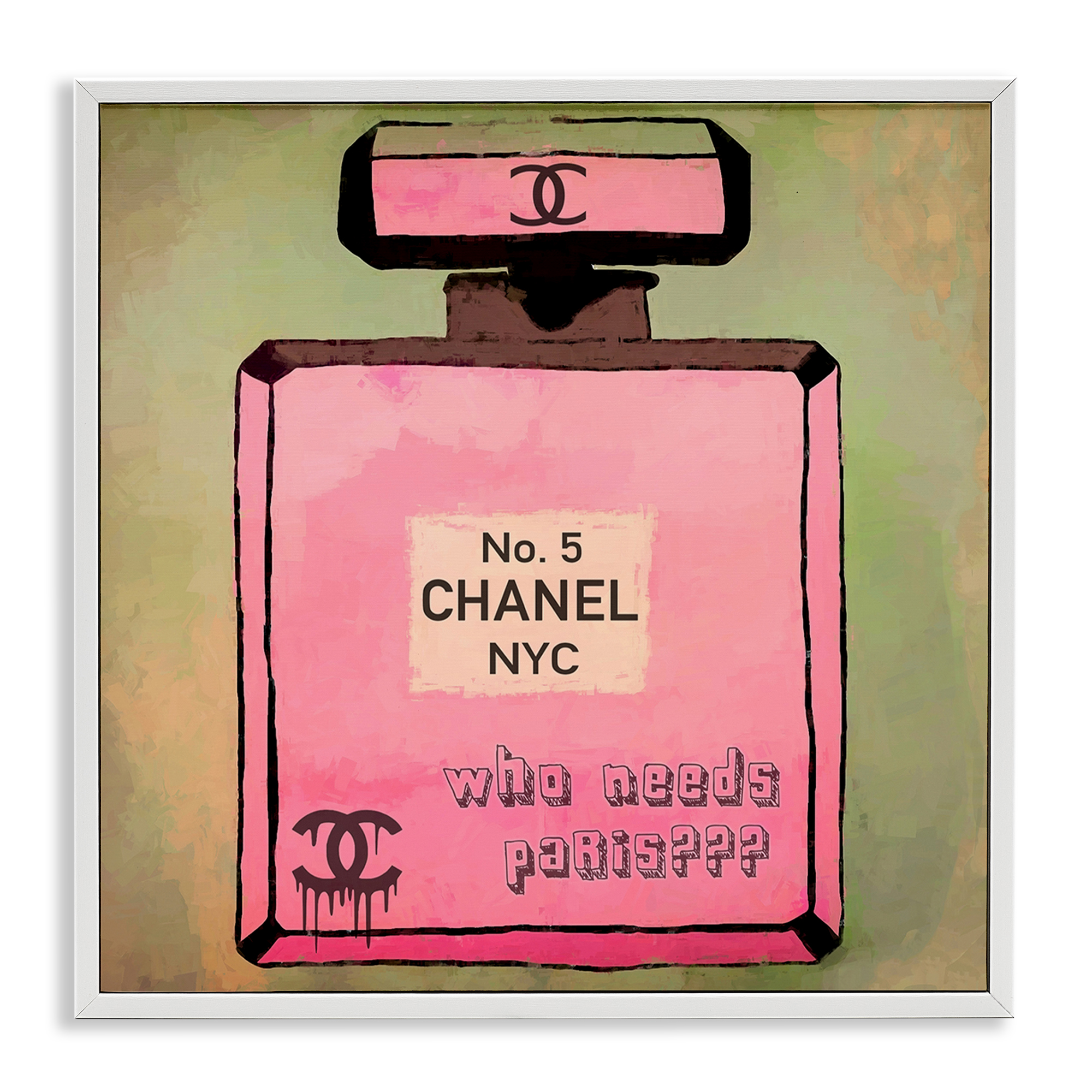 Stupell Industries Who Needs Paris Glam Perfume Fashion Painting White Framed Art Print Wall Art, 24 x 24