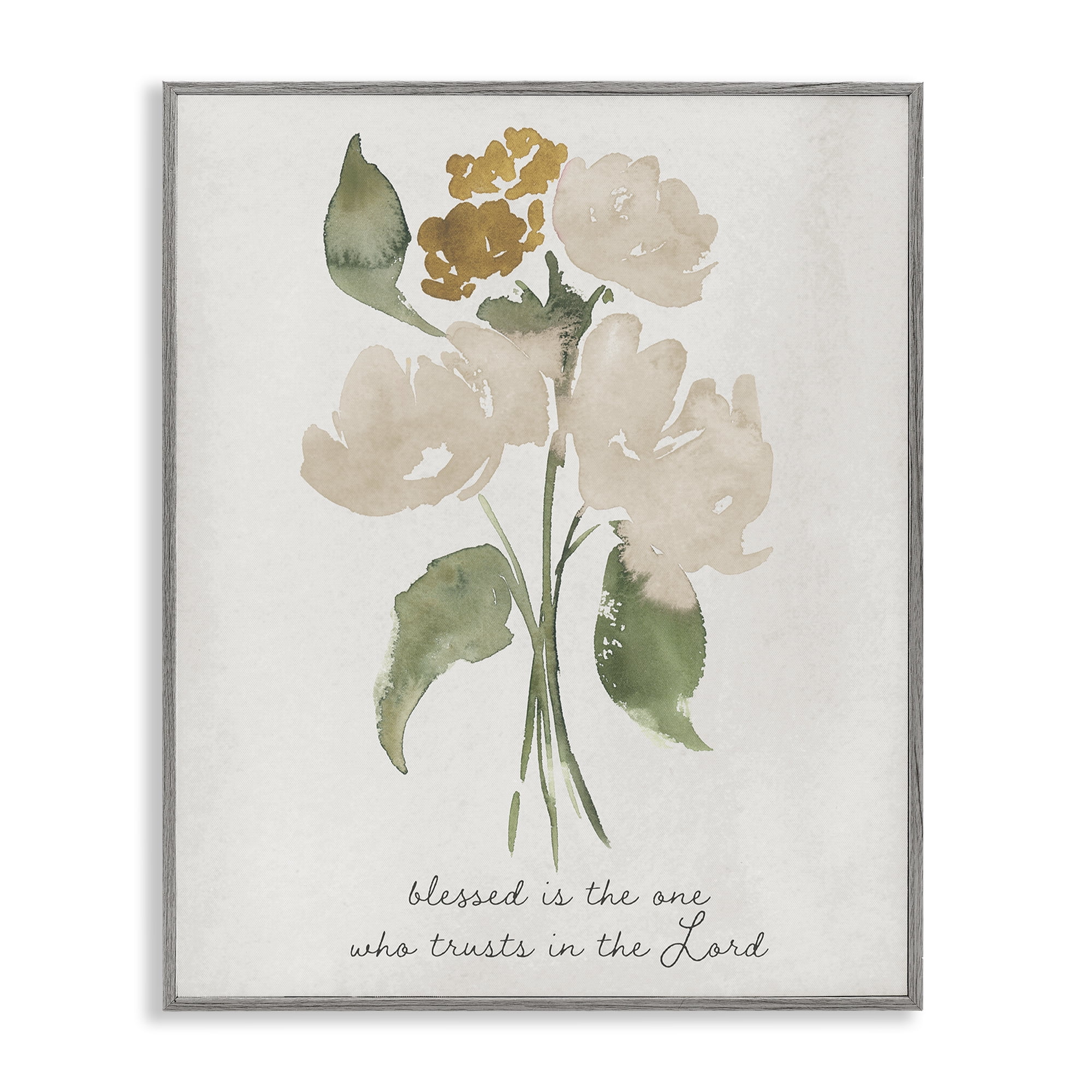 Stupell Industries Who Trusts In The Lord Flowers Gray Framed Giclee Art, design by Lucille Price