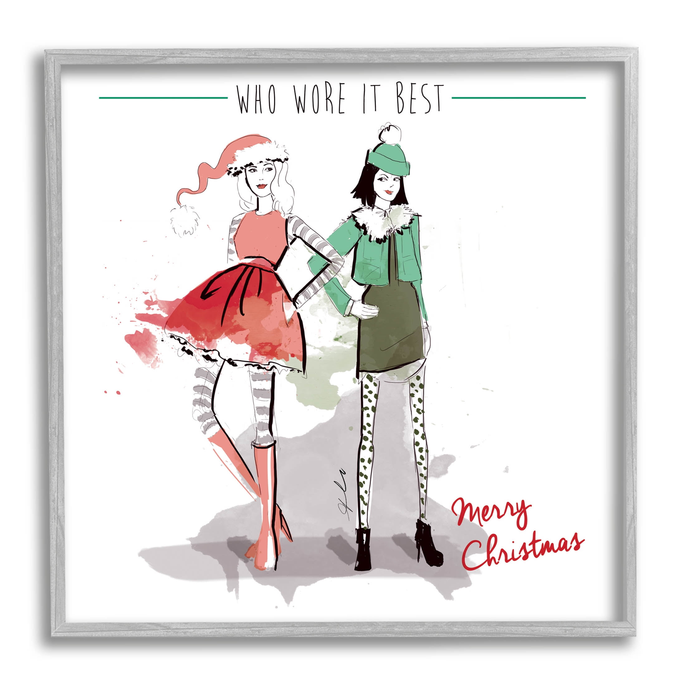 Stupell Industries Who Wore It Best Christmas Fashion Graphic Art Gray Framed Art Print Wall Art, Design by Alison Petrie
