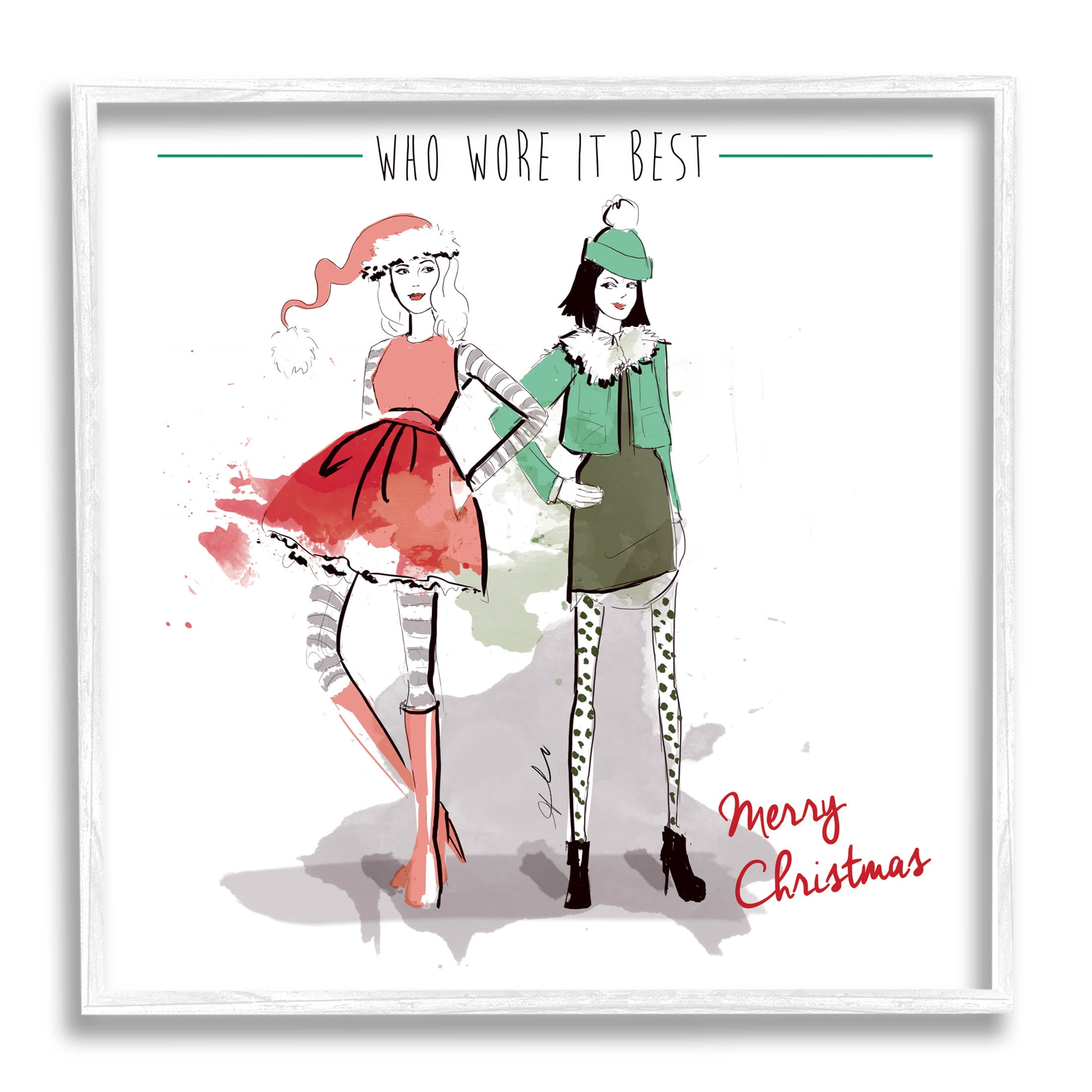 Stupell Industries Who Wore It Best Christmas Fashion Graphic Art White Framed Art Print Wall Art, Design by Alison Petrie